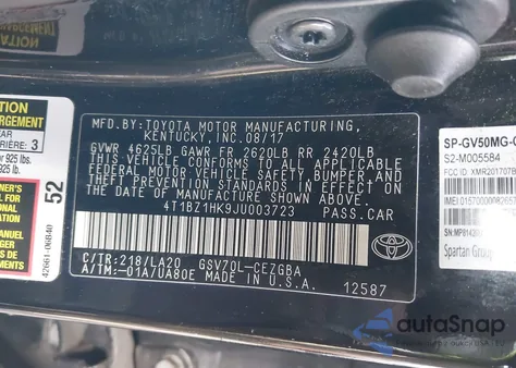 2018 Toyota Camry Xle V6 from USA, damaged, VIN 4T1BZ1HK9JU003723